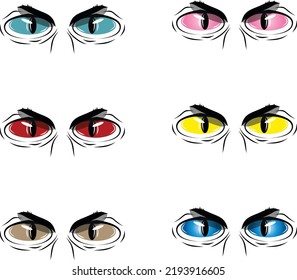 Cartoon beautiful eyes vector set. angry eyes of devil