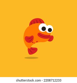 Cartoon beautiful fish vector illustration isolated on orange background