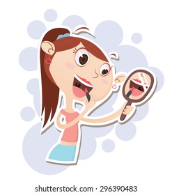 Cartoon Beautiful Girl Applying Makeup.