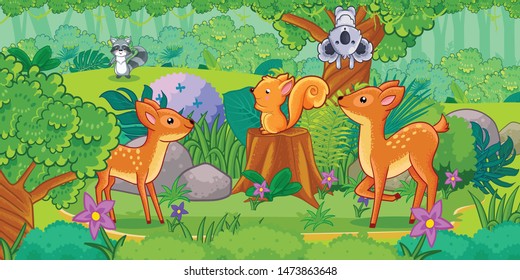 Cartoon of the beautiful landscape with different animals