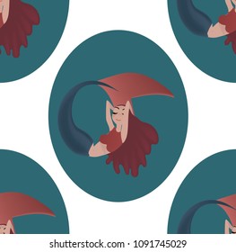 Cartoon beautiful little mermaid. seamless pattern