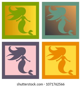 Cartoon beautiful little mermaid in a wreath. Sea theme. vector illustration on a square background.