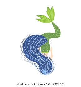 Cartoon beautiful little mermaid in a wreath. Siren. Sea theme. illustration on a white background