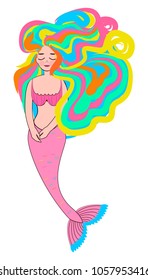 Cartoon beautiful mermaid. Siren. Sea theme. vector illustration on a white background.