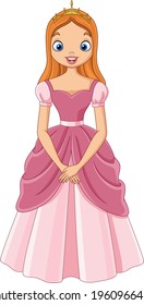 Cartoon beautiful princess in pink dress