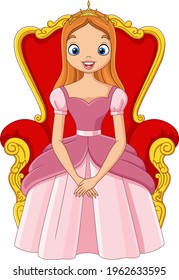 Cartoon beautiful princess sitting on the throne