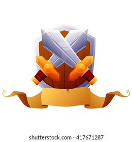 Cartoon beautiful sword and shield for mobile game vector illustration