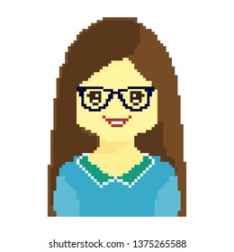 Cartoon beautiful young women portraits, avatar. Pixel art face. 8 bit.