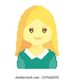 Cartoon beautiful young women portraits, avatar. Pixel art face. 8 bit.