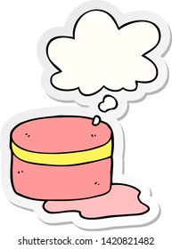 cartoon beauty lotion tub with thought bubble as a printed sticker