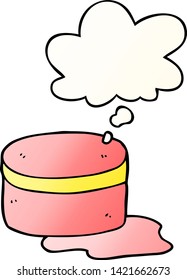 cartoon beauty lotion tub with thought bubble in smooth gradient style