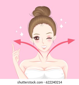 cartoon beauty skincare woman smile on blue background