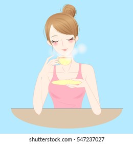 cartoon beauty woman drink tea or coffee