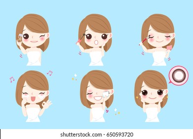 cartoon beauty woman with eye beauty concept on blue background