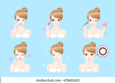 cartoon beauty woman with eye beauty concept on blue background