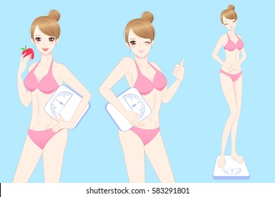 cartoon beauty woman wear underwear with body weight