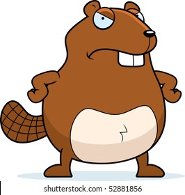 A cartoon beaver with an angry expression.