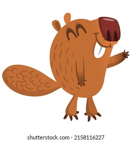 Cartoon Beaver Animal. Brown Cute Beaver Character Design. Vector Illustration Clipart. Big Set Of Forest Animals