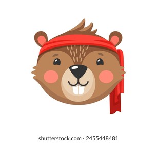 Cartoon beaver animal pirate and corsair character, playful castor skipper and boatswain personage. Isolated vector friendly sailor and captain with rosy cheeks and sharp teeth, wears red bandana