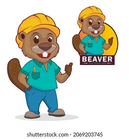 Cartoon beaver builder. Logo and illustration beaver. vector illustration