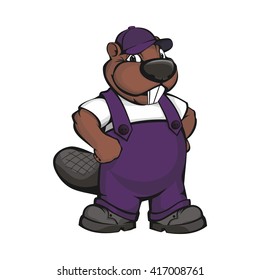 Cartoon beaver builder. Vector illustration