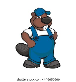 Cartoon beaver builder. Vector illustration