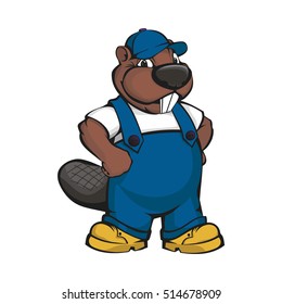 Cartoon beaver builder. Vector illustration