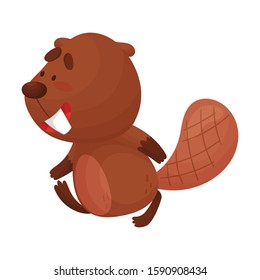 Cartoon Beaver Character Runnign Somewhere Vector Illustration