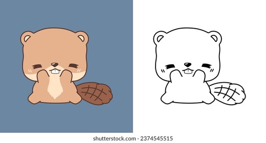 Cartoon Beaver Clipart for Coloring Page and Illustration. Clip Art Isolated Forest Animal. Cute Vector Illustration of a Kawaii Animal for Prints for Clothes, Stickers, Baby Shower. 