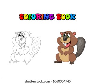 Cartoon beaver coloring book isolated on white background
