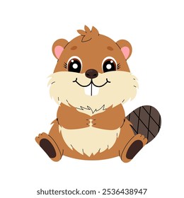 Cartoon Beaver. A cute mammal animal. Flat illustration on white background.