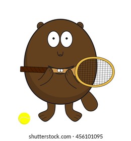 Cartoon beaver eating wooden tennis racket