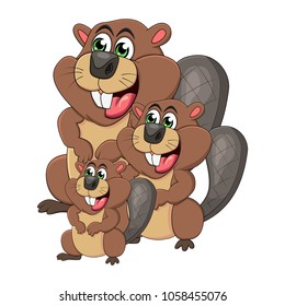 Cartoon beaver family isolated on white background
