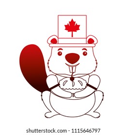 cartoon beaver with hat holding cake