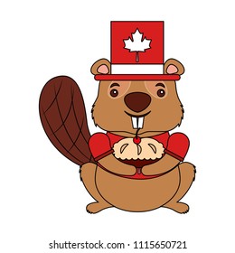 cartoon beaver with hat holding cake