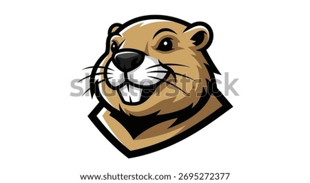 A cartoon beaver head mascot with a determined expression, showcasing its sharp teeth and distinctive features against a white background.