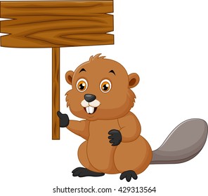 Cartoon beaver holding blank sign