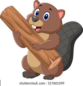 Cartoon beaver holding wood

