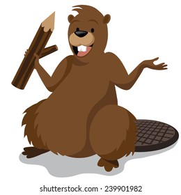 Cartoon beaver isolated. EPS 10 vector stock illustration