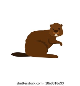 Cartoon beaver on a white background. Flat cartoon illustration for kids.