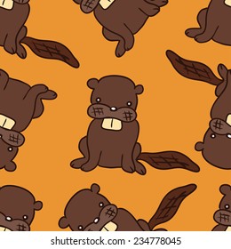 Cartoon beaver seamless pattern