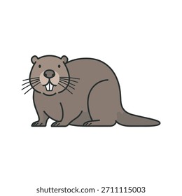 Castor de dibujos animados en una pose lateral simple con grandes dientes frontales y contornos suaves, arte de líneas aislado y limpio adecuado para materiales infantiles, educación sobre la naturaleza e ilustraciones amigables de vida silvestre