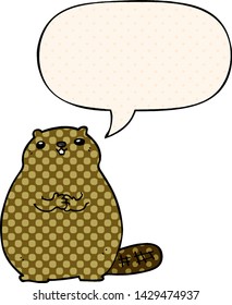 cartoon beaver with speech bubble in comic book style
