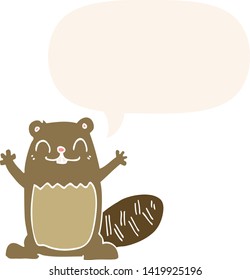 cartoon beaver with speech bubble in retro style