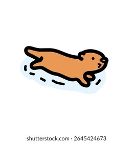 Cartoon beaver swims playfully across abstract water design