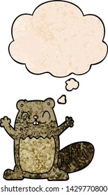 cartoon beaver with thought bubble in grunge texture style