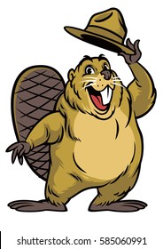 cartoon of beaver wearing a hat posing hat salute