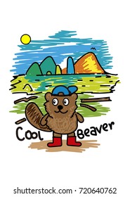 cartoon beaver,t-shirt print poster vector illustration