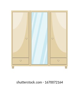 Cartoon bedroom wardrobe with mirror . Vector illustration