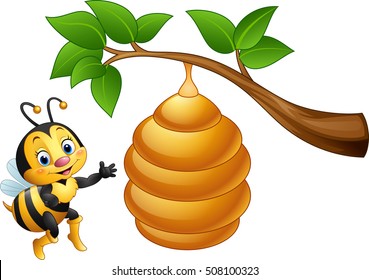 Cartoon Bee And A Beehive